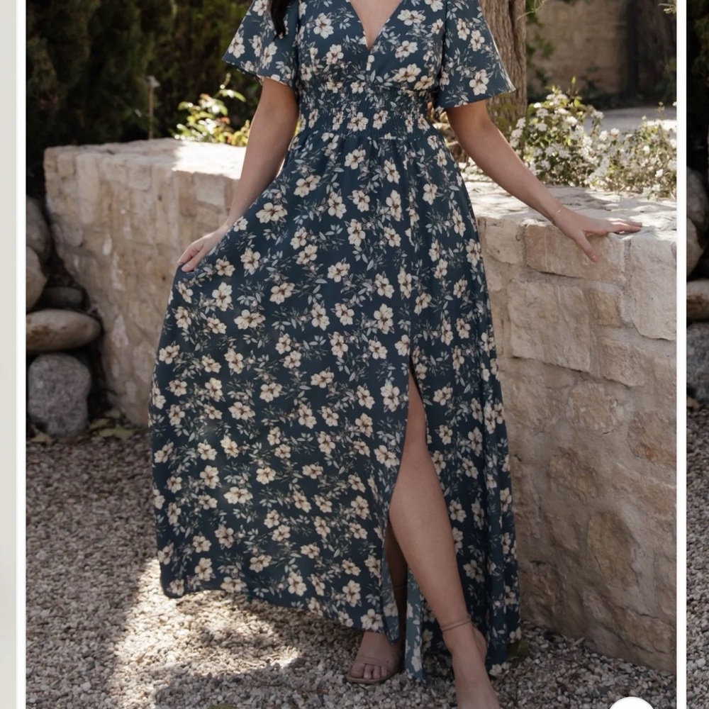 Baltic Born Verona Smocked Maxi Dress with V-Neck and Side Slit